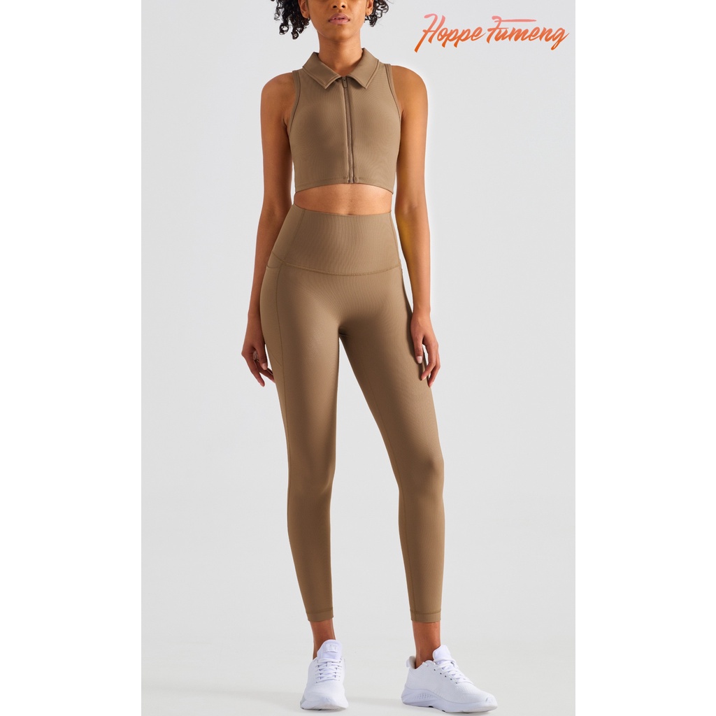 Set trang phục Hoppe Fumeng cho nữ gồm áo không tay có đệm mút nâng ngực và quần legging lưng cao