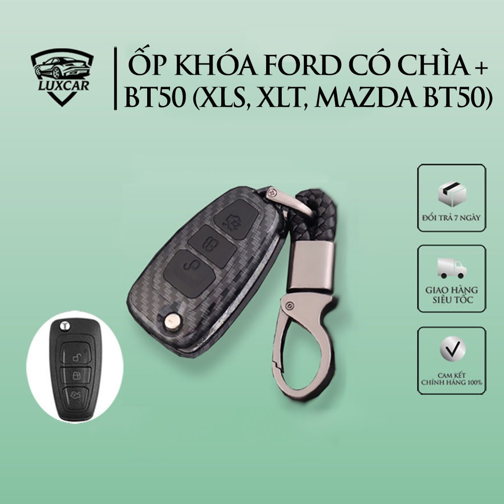 Ốp khóa ô tô LUXCAR CARBON FORD có chìa + BT50 (XLS, XLT, MAZDA BT50) cao cấp