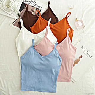 Áo 2 dây cotton màu trơn thiết kế mới cho nữ