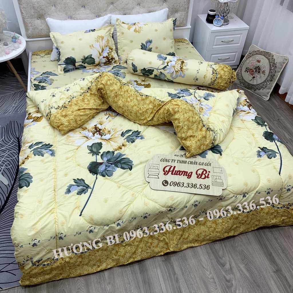 Drap Hoa Cúc Vàng - Bộ Chăn Ga Gối Cotton Poly Cao Cấp & Mềm Mịn Sét Chăn Phao 4 Món Tặng Thêm Ôm [ Mới 2020 ]