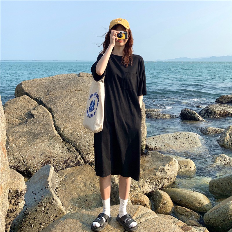 Đầm Thun Cotton Thêu Họa Tiết Thời Trang Hàn Quốc Dành Cho Nữ