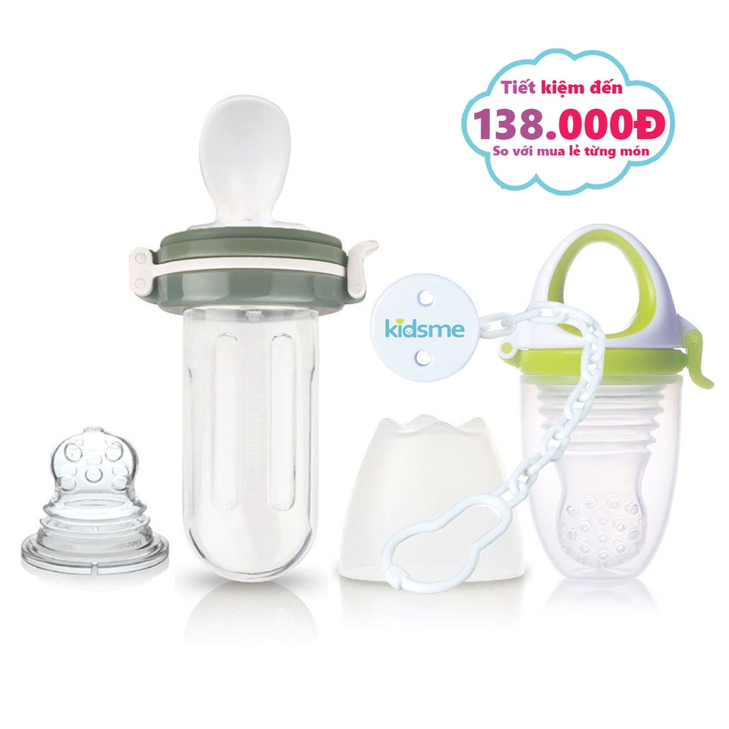 [Ăn Dặm Chủ Động] Bộ Túi Nhai Plus và Bình Bóp Plus Ăn Dặm Silicone Chống Hóc Kidsme Cho Bé 4M+ Anh Quốc Kèm Dây Đeo