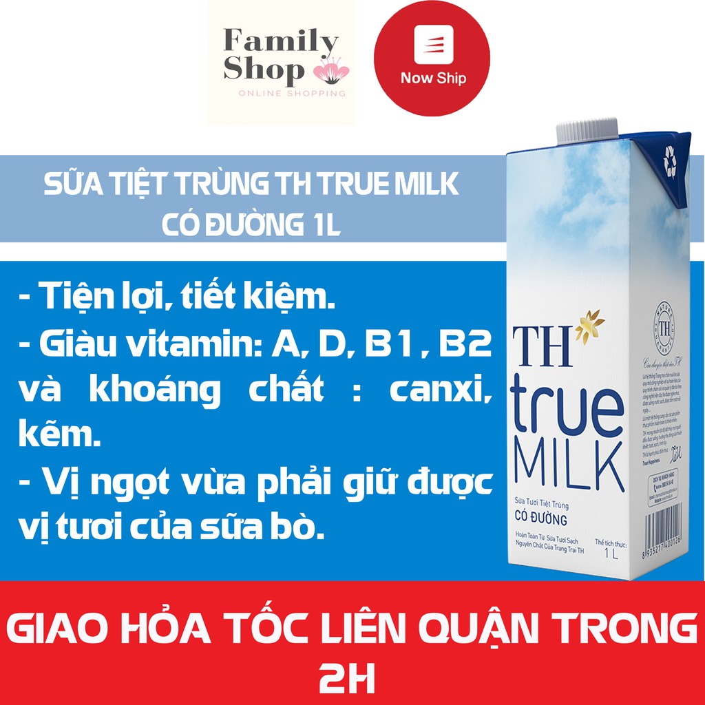 [Hàng Chính Hãng] 1 Thùng TH True Milk Sữa Tươi Tiệt Trùng 1L Ít Đường/ Có Đường/ Nguyên Chất