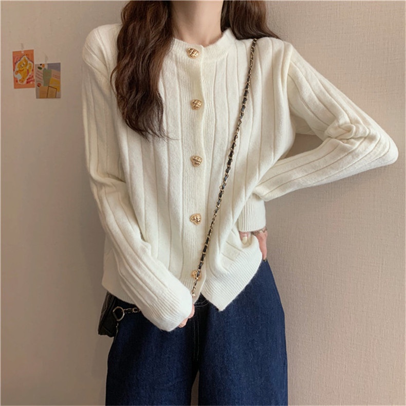 Áo len nữ hè thu 2021 gân dọc trắng đỏ chất lông cừu siêu mềm ATADO24