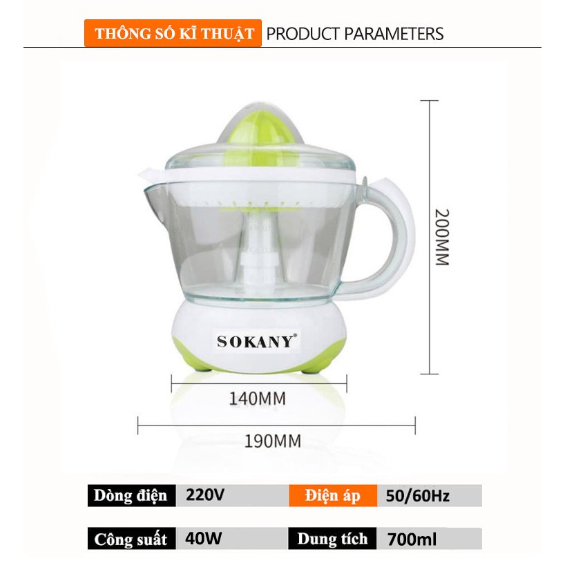 Máy vắt cam Sokany601D dung tích 700ml, công suất mạnh mẽ 40W màu xanh [ Bảo hành 1 năm ]