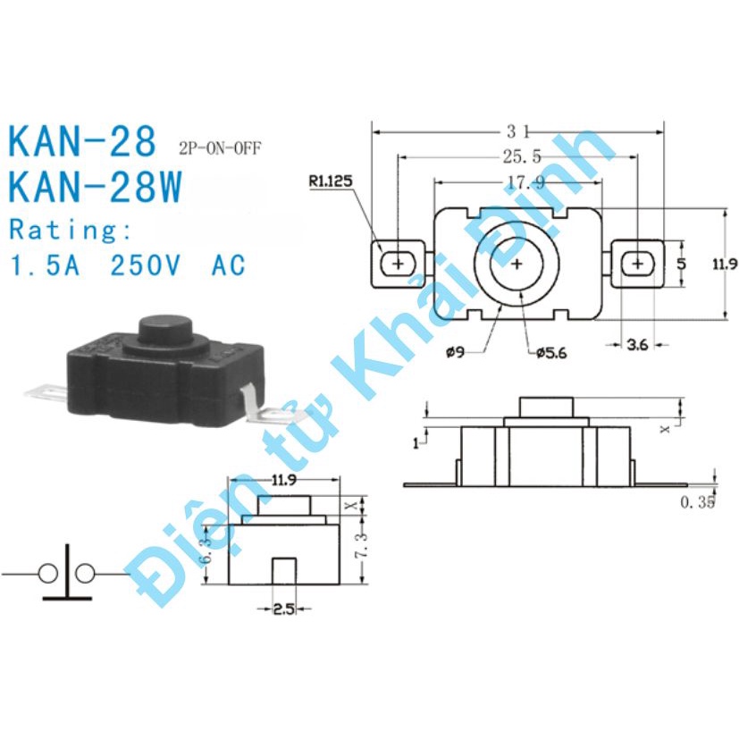 10 cái Công tắc nút nhấn đèn pin ấn giữ 2P chân dán 1.5A 250V 12x12x9.4mm kde7892