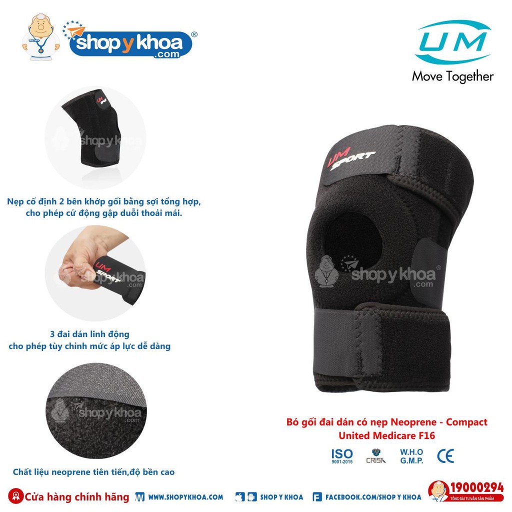 Bó Gối Đai Dán Có Nẹp Neoprene - Compact UM F16  . Tiêu Chuẩn Châu Âu