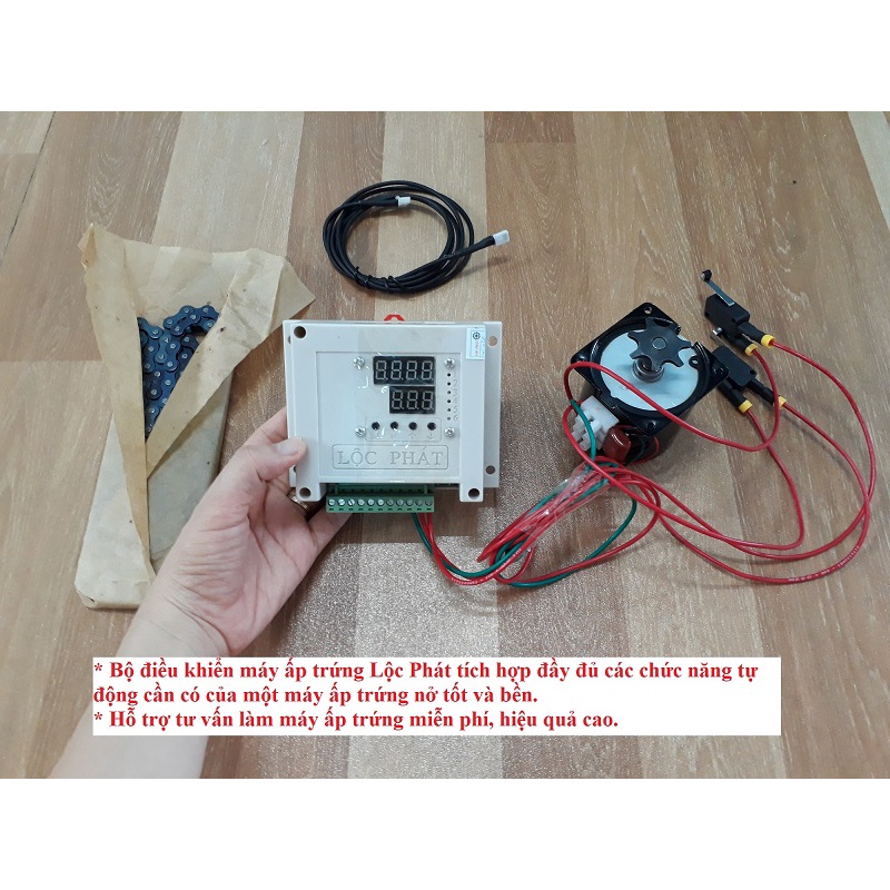 Bộ điều khiển máy ấp trứng Lộc Phát + Motor 14w + Nhông xích + 2 công tắc hành trình, làm máy 1000 trứng ĐK880-COMBO5M