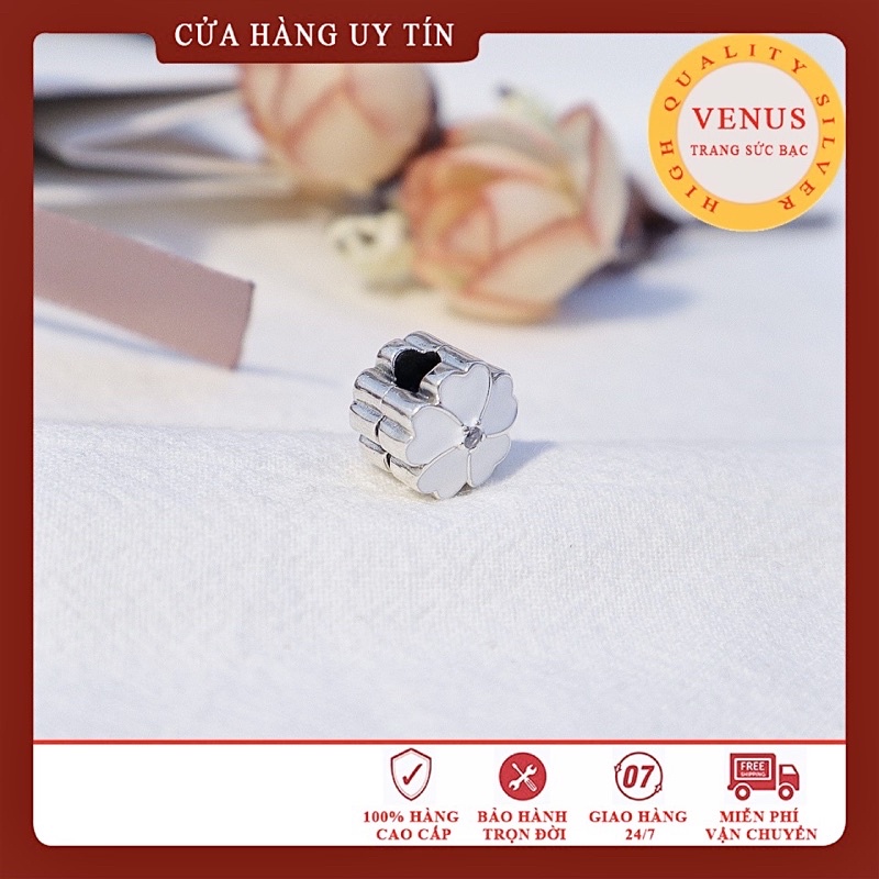 [Charm bạc 925 cao cấp] Charm bấm hình bông hoa 5 cánh trắng- Mã sản phẩm VENUSCLH