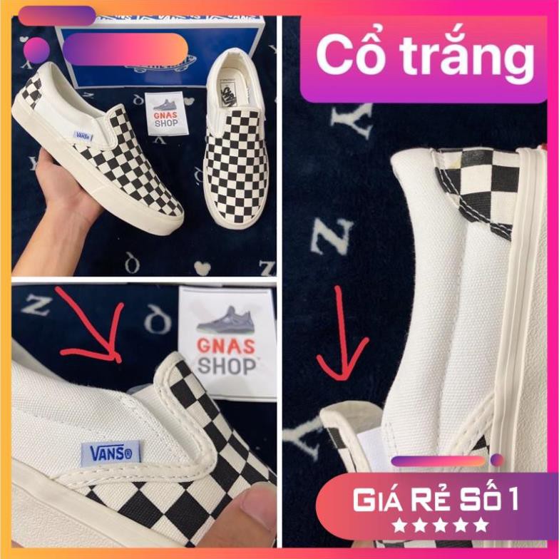 [Chuẩn 11 - hộp xanh] Giày thể thao lười slip on caro vault đen trắng nam nữ không dây