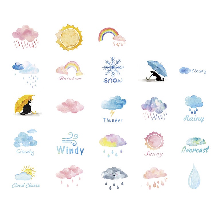 Set 46 Miếng Dán Trang Trí Sổ Tay/Nhật Ký Hình Thời Tiết Dễ Thương DIY