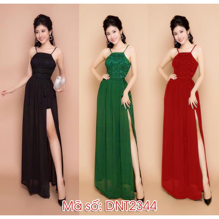 Đầm yếm maxi phối ren 2 dây xinh xắn