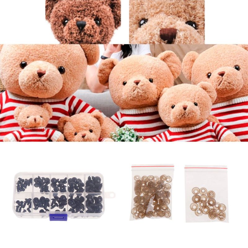 Set 100 Con Mắt Nhựa 6mm 8mm 9mm 10mm 12mm An Toàn Cho Gấu Nhồi Bông Pu