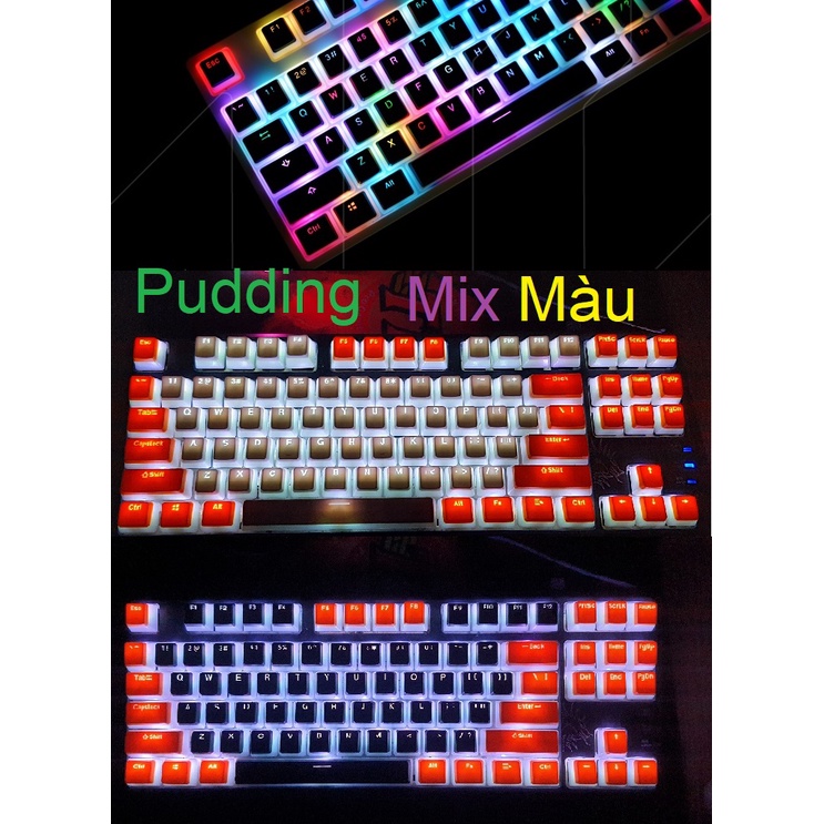 Keycap PBT 3D pudding mix màu xuyên led- bộ nút bàn phím cơ