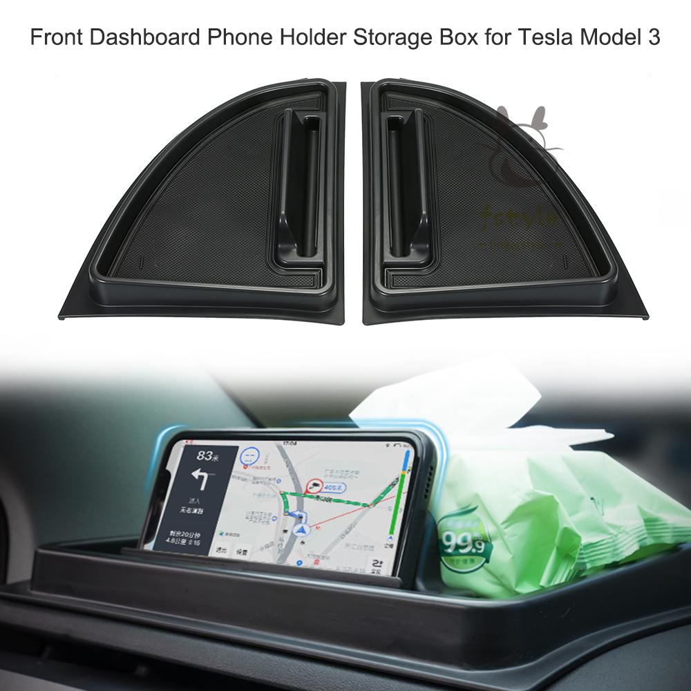Front Dashboard Phone Holder Storage Box for Tesla Model 3,Center Container Coins Tray Storage Box