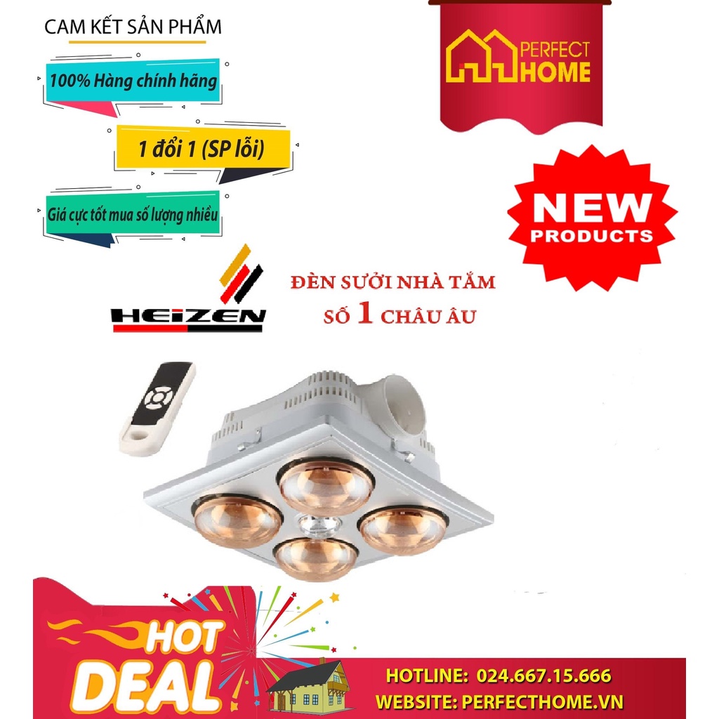 ⚡️Sale sốc⚡️ { Hàng chính_hãng}Đèn sưởi 4 bóng Heizen HE-4BR HE4BR – loại âm trần có điều khiển từ x