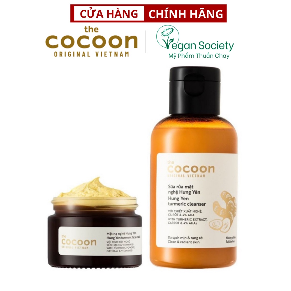 Combo Cocoon Nghệ Hưng Yên ( Sữa Rửa Mặt Nghệ 140ml +Mặt Nạ Nghệ 30ml ) Mỹ phẩm thuần chay