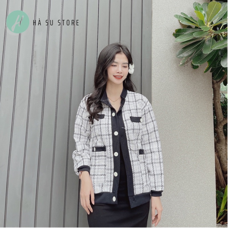 [HOT] Áo Khoác Cadigan Dạ Kẻ Caro, Áo Cardigan Dạ Tweed Tay Dài  - Ảnh + Video thật