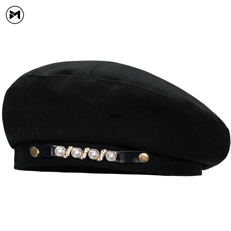 Mũ Beret Phối Khóa Kim Loại Đính Ngọc Trai Phong Cách Hàn Quốc Xinh Xắn Cho Bé