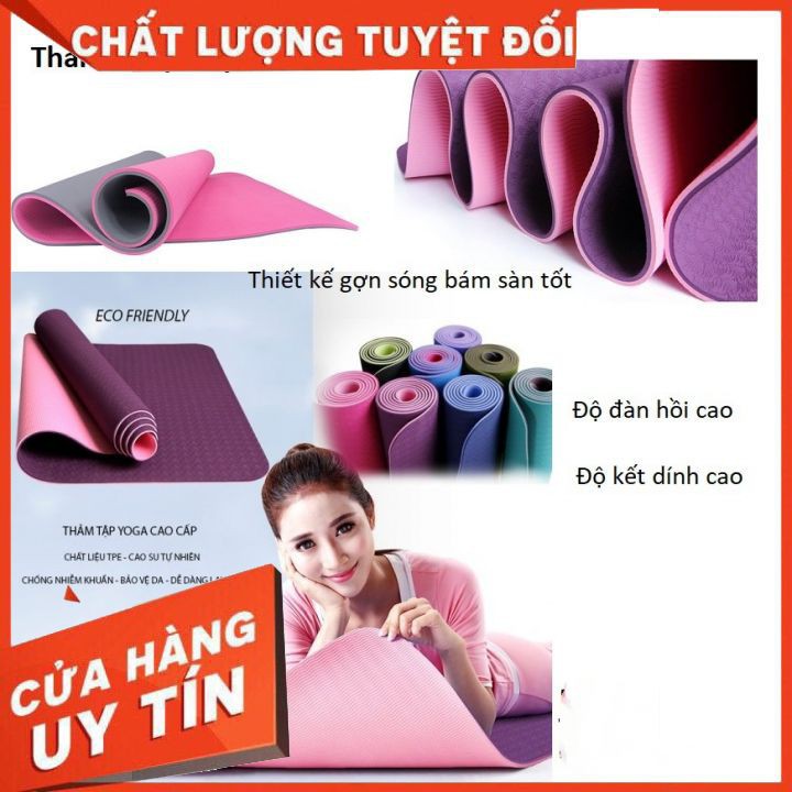 Thảm tập Yoga 2 lớp TPE dày 6mm, thảm tập Gym chống trơn trượt và không thấm mồ hôi [HÀNG DÀY ĐẸP]