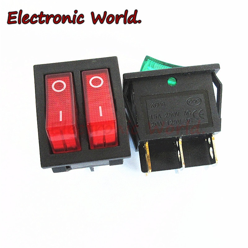 Công Tắc Bật/Tắt 2 Bánh Răng KCD6 4/6 Pins Kèm Đèn Đơn/Đôi Chất Lượng Cao