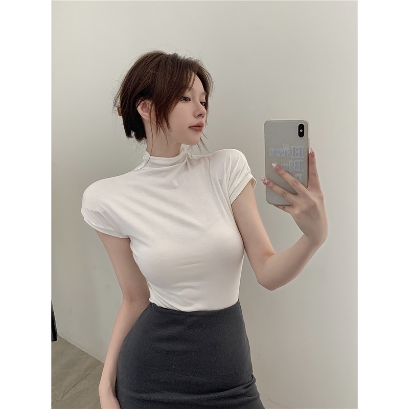 Cocory vn Áo Ngắn Tay Cổ Lọ Dáng Ôm Thời Trang Quyến Rũ Cho Nữ