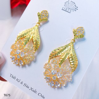 Bông tai nữ, khuyên tai dáng dài hoa đính đá cao cấp Orin T675