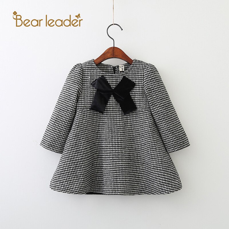 BEAR LEADER Đầm Kẻ Sọc Đen Trắng Đính Nơ Thời Trang Mùa Thu 2017 Xinh Xắn Cho Bé Gái 3-7 Tuổi