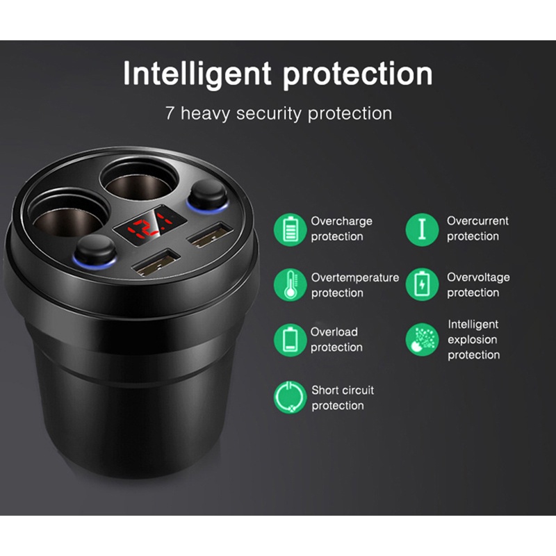 [Shop Amart] Củ Sạc Trên Ô Tô 30W 4 Cổng USB Có Đèn LED Hiển Thị Điện Áp Cho Android iPhone