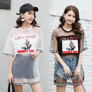 Áo form dài phối ren lười