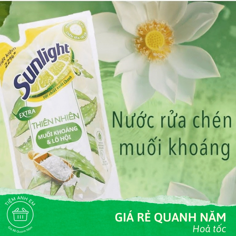 Nước rửa chén Sunlight thiên nhiên muối khoáng và lô hội an toàn cho chén dĩa trẻ em túi 725ml