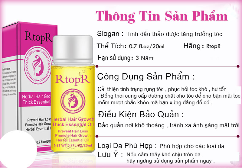 RtopR Dầu Tăng Trưởng Tóc Nhỏ Kích Mọc Tóc Nhanh Chóng &amp; Chăm Sóc Bảo Vệ Cho Tóc Chai 20ml