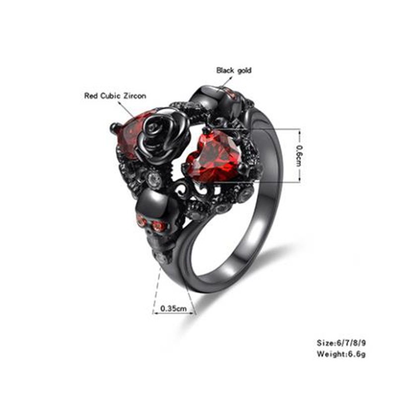 Nhẫn hợp kim hình đầu lâu đính đá ruby thời trang dành cho nữ