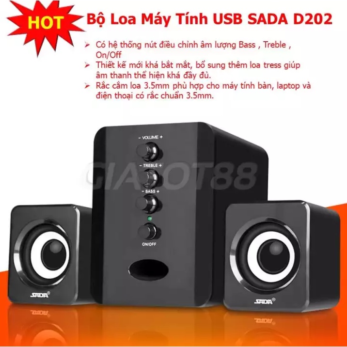 Bộ loa máy tính Usb Sada D202 KAW giá rẻ, cao cấp, âm thanh sống động