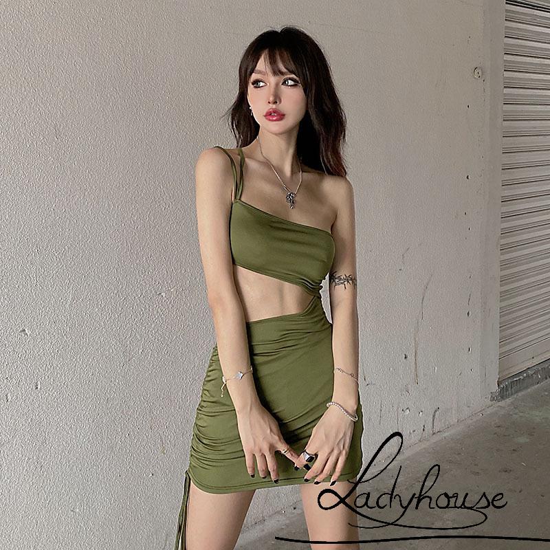 Đầm lệch vai ôm dáng màu trơn gợi cảm cho nữ