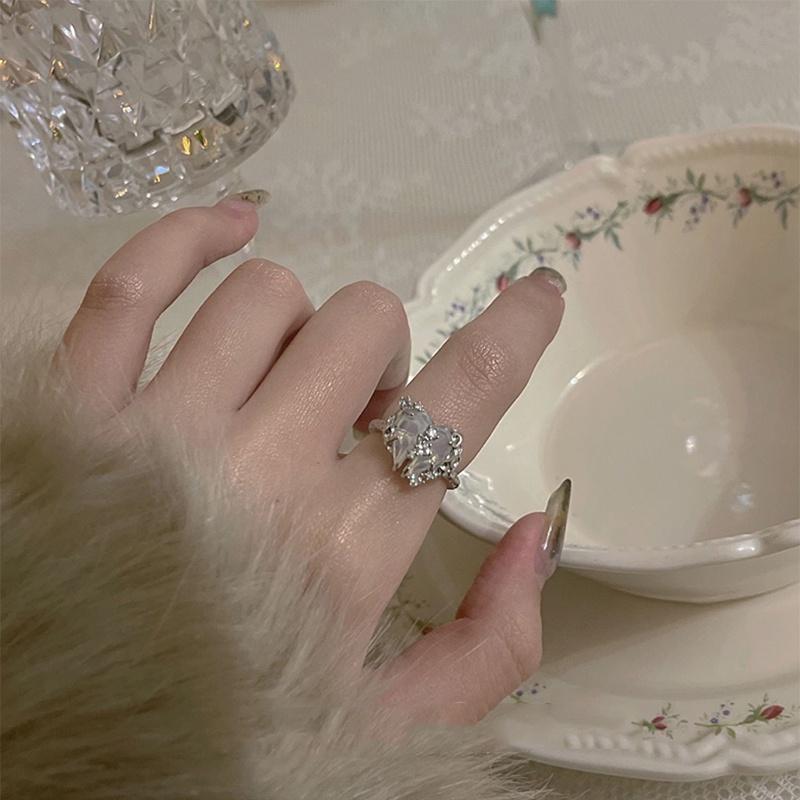 Nhẫn Bạc Đính Đá Zircon Hình Trái Tim Cá Tính Cho Nữ