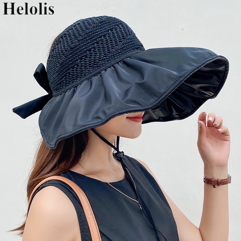 Mũ Che Nắng Vành Rộng Hở Đầu Màu Đen Chống Tia UV Và Tia UV Thời Trang Mùa Hè Phong Cách Nhật Bản