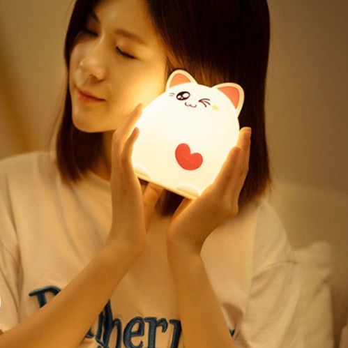Đèn ngủ cảm ứng dễ thương silicon Kitty 💖 Đèn ngủ để bàn hình thú 💖 Đổi màu liên tục cute💖 Quà tặng sinh nhật đáng yêu
