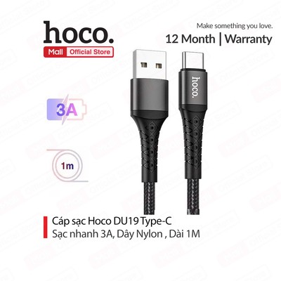 Cáp sạc 3A Hoco DU19 Type-C dây dù chống gãy gập truyền dữ liệu nhanh chóng dài 1M cho Android