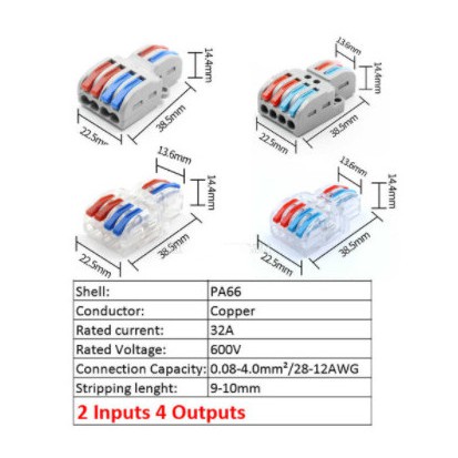 Cút Nối Dây Điện 2 Đầu Ra 4 Đầu - 32A 250V/600V