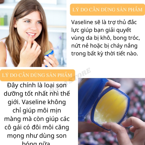 Sáp Dưỡng Môi Vaseline Chăm Sóc Môi Dưỡng Ẩm Dạng Hũ Mỹ Phẩm Hana Chính Hãng Mỹ 7Gr