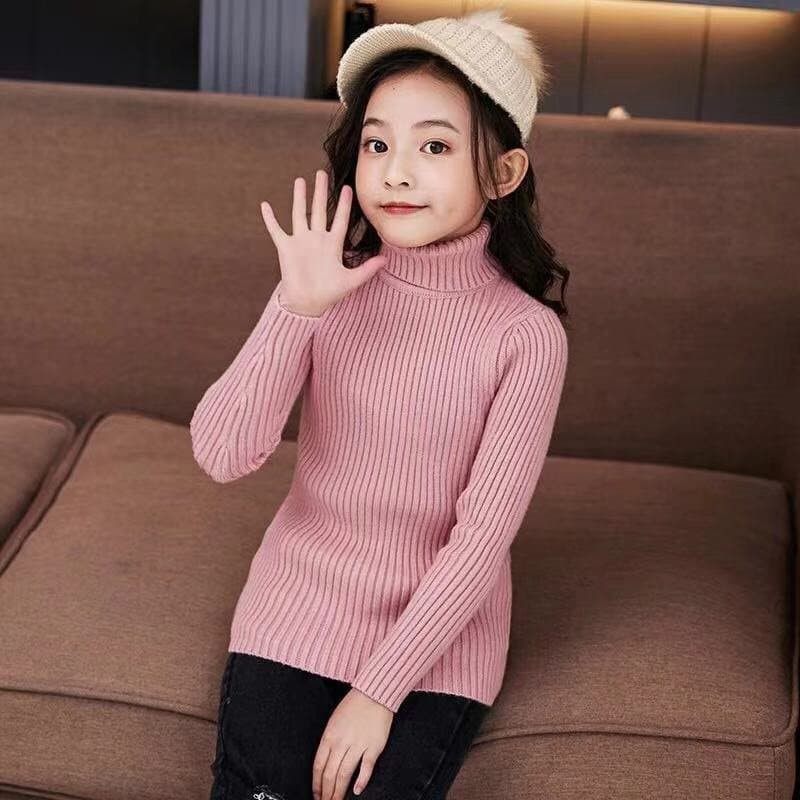 Áo len cổ lọ Hàn Quốc cho bé trai và bé gái 2-8 tuổi, Áo len tăm cao cổ trẻ em mềm mượt