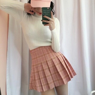 Chân váy xếp ly MIA, Chân váy tennis dáng ngắn xòe chữ A lưng cao, màu caro hồng, có bigsize