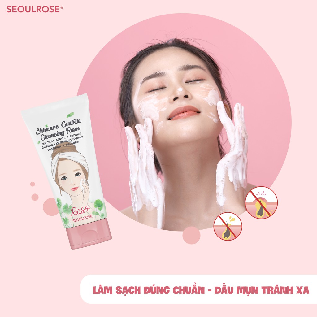Sữa rửa mặt SeoulRose Rosa Skincare Centella 120ml chiết xuất rau má, hoa cúc Date 03/2024
