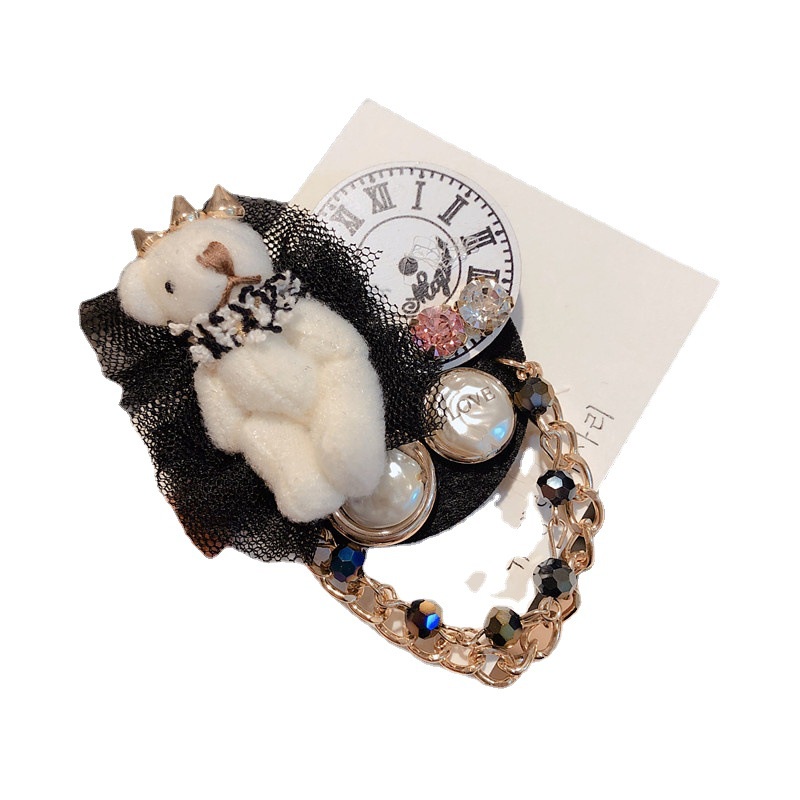 Ghim Cài Áo Hình Chú Gấu Bằng Nhung Đính Pha Lê Phối Ren Cổ Điển Chất Lượng Cao Sáng Tạo Thời Trang Cho Nữ