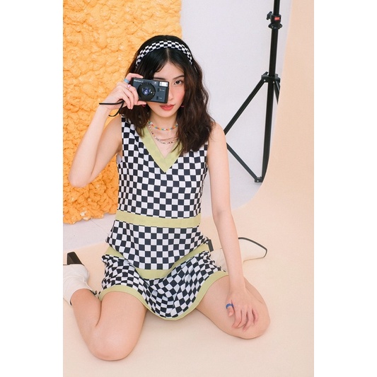 Double Moonshot - Đầm hoạ tiết bàn cờ đen trắng