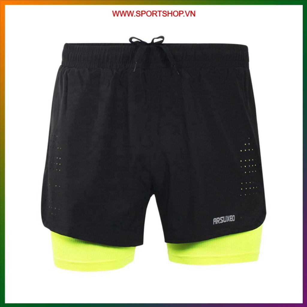Quần chạy bộ nam ARSUXEO MS01, quần short thể thao 2 lớp (boxer) có túi khóa kéo sau, siêu mềm mại, thoáng khí
