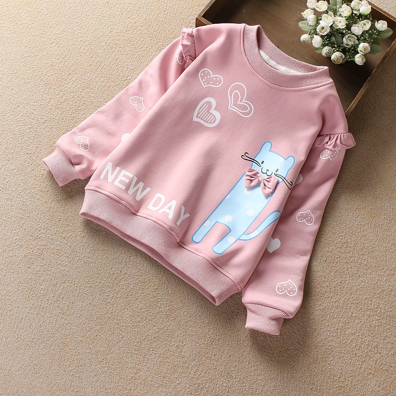 Áo Sweater Dày Tay Dài In Hình Mèo Hoạt Hình Thời Trang Thu Đông Dành Cho Bé Gái