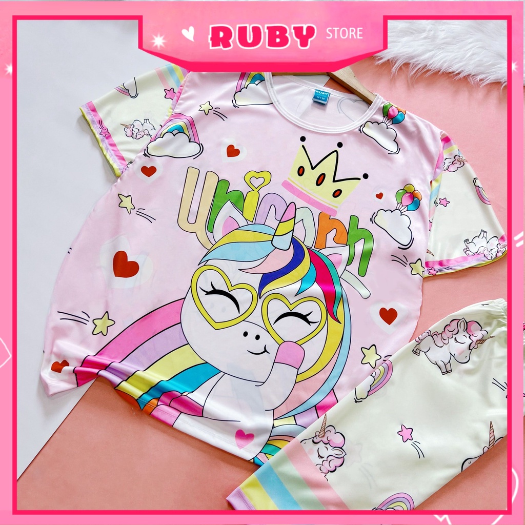 Đồ bộ thun Quần LỬNG mẹ và bé size 7kg - 70kg chất thun mềm mát in hình ngựa PONY hoạt hình dễ thương DBRBL FULL SIZE