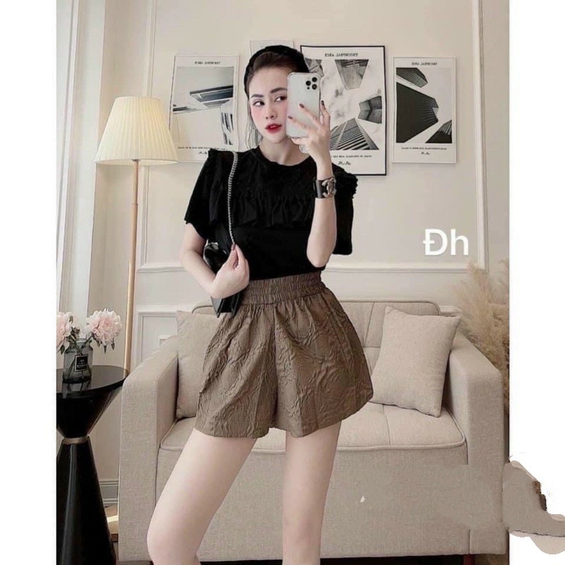 Quần short nữ dập nổi 3D xốp phồng hàng đẹp xinh xắn - Quần sooc xốp hoa phối nhiều kiểu áo năng động | BigBuy360 - bigbuy360.vn